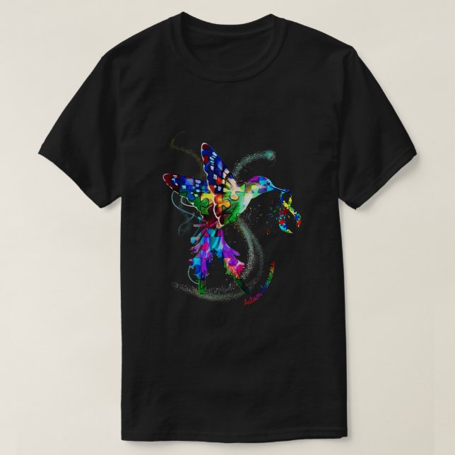 Camiseta Hummingbird Holding Puzzle Ribbon Autism Awareness (Diseño del anverso)