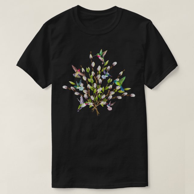 Camiseta Hummingbird Ladies Pussy Willow Flores Tees Para W (Diseño del anverso)