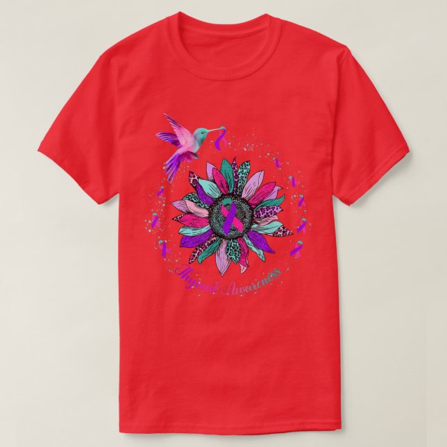 Camiseta Hummingbird Morado Cinta Rosa Verde azulada Thyr (Diseño del anverso)