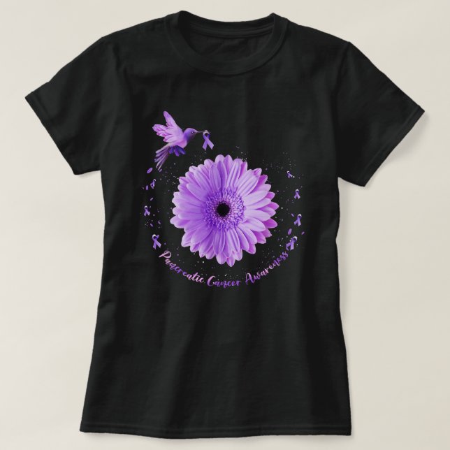 Camiseta Hummingbird Morple Sunflower Cáncer Pancreático Aw (Diseño del anverso)