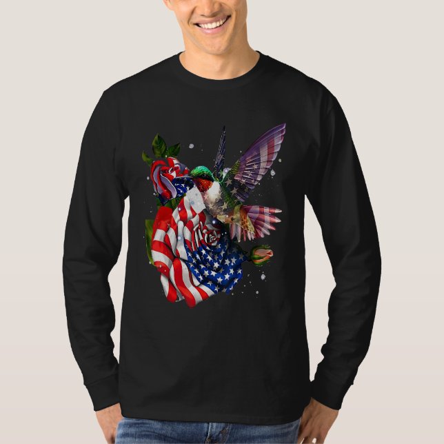 Camiseta Hummingbird Orgulloso Y Rosa Bandera Norteamerican (Anverso)
