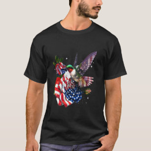 Camiseta Hummingbird Orgulloso Y Rosa Bandera Norteamerican