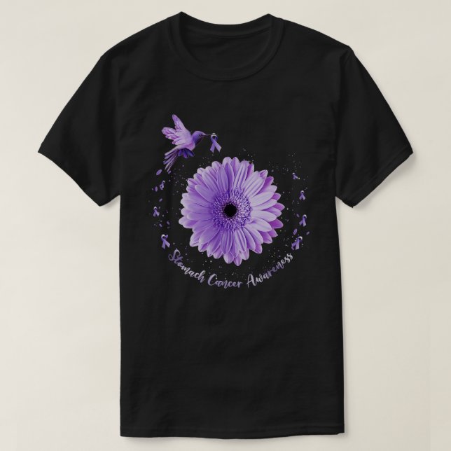 Camiseta Hummingbird Periwinkle Sunflower Stomach Cancer Aw (Diseño del anverso)
