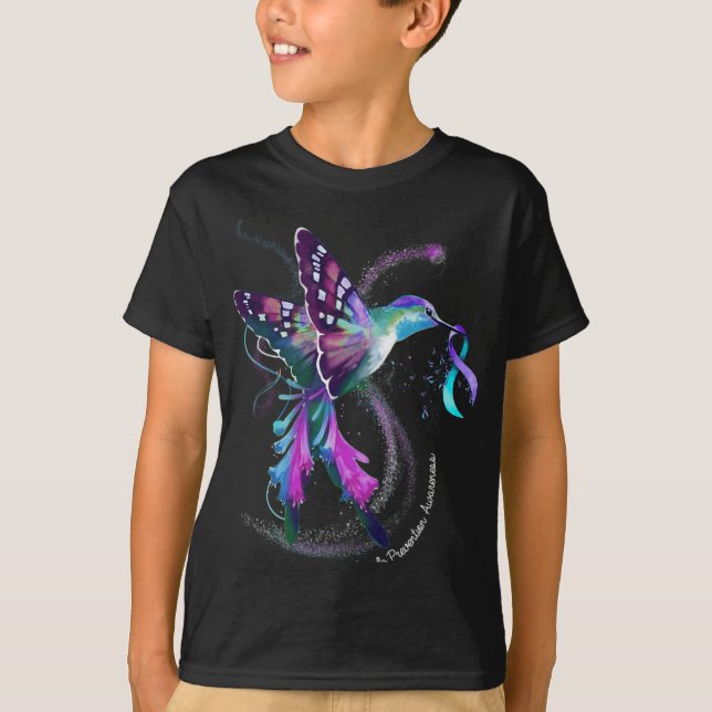 Camiseta Hummingbird Purple Blue Ribbon Suicide Prevention  (Anverso)