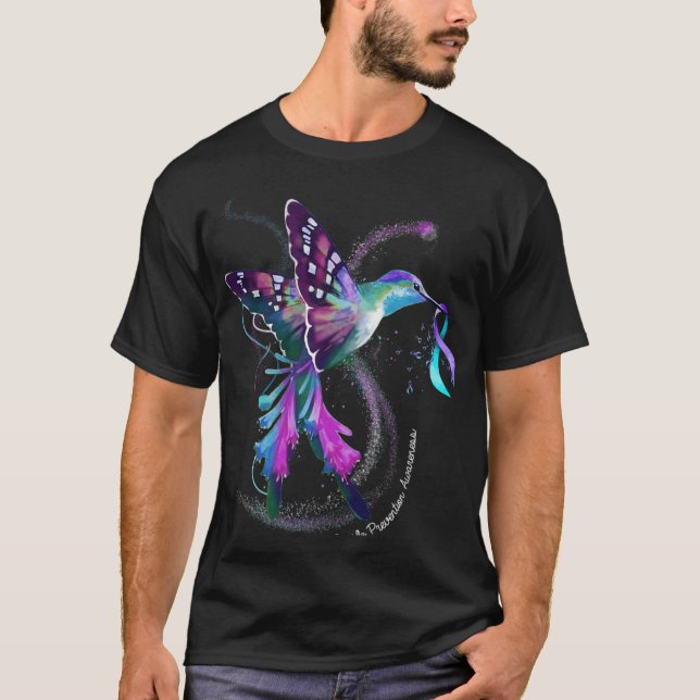 Camiseta Hummingbird Purple Blue Ribbon Suicide Prevention  (Anverso)