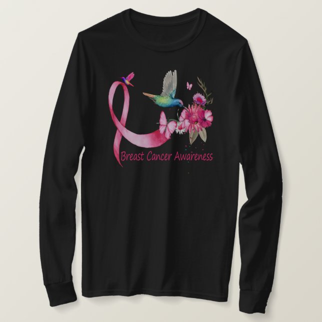 Camiseta Hummingbird ribbon breast cancer awareness (Anverso del diseño)