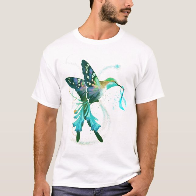 Camiseta Hummingbird Sujetando Cáncer de Ovario de Cinta Ve (Anverso)