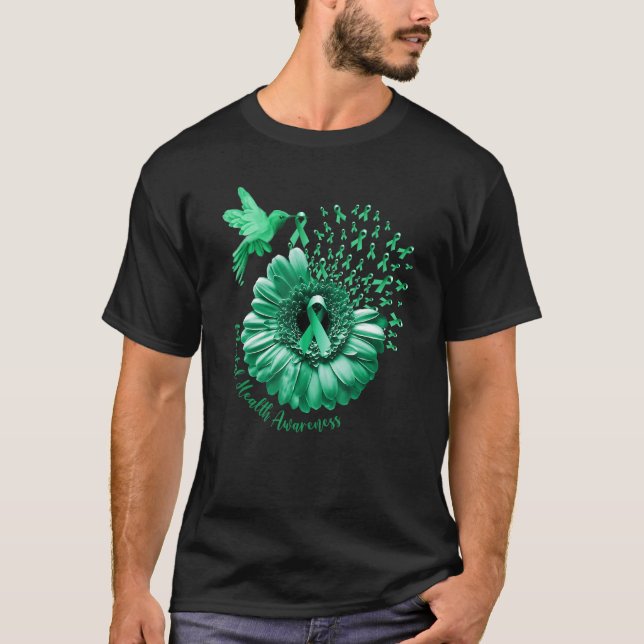 Camiseta Hummingbird Sunflower Green Mental Health Awares (Anverso)