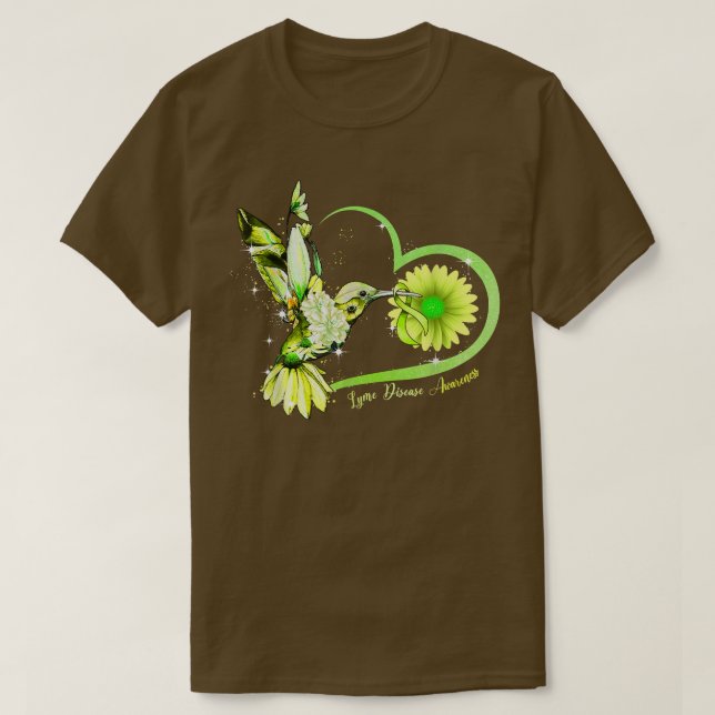 Camiseta Hummingbird Sunflower Green Ribbon Lyme Disease Aw (Diseño del anverso)