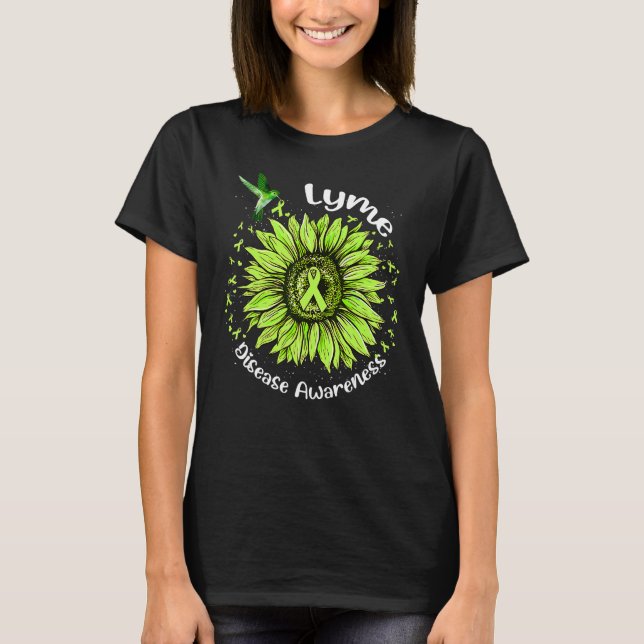 Camiseta Hummingbird Sunflower Green Ribbon Lyme Disease Aw (Anverso)