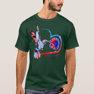 Camiseta Hummingbird Sunflower Heart Blue & Red Ribbon CHD