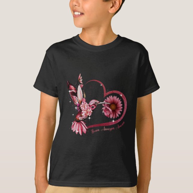 Camiseta Hummingbird Sunflower Heart Burgundy Ribbon Brain (Anverso)