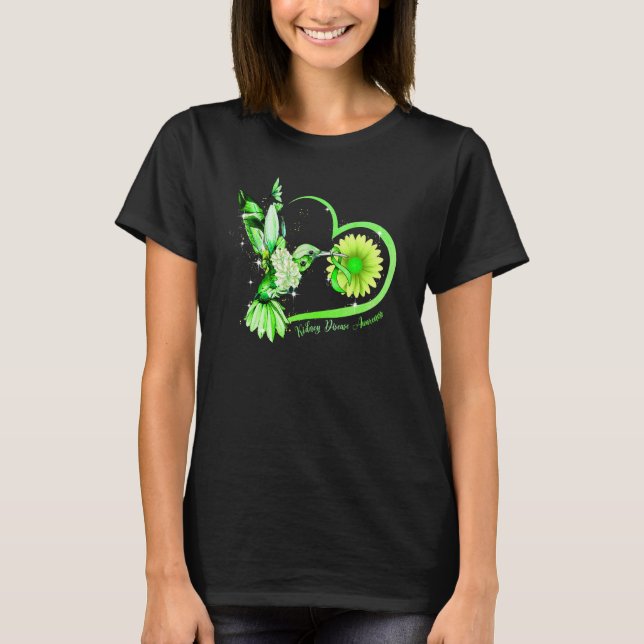 Camiseta Hummingbird Sunflower Heart Green Ribbon Kidney Di (Anverso)