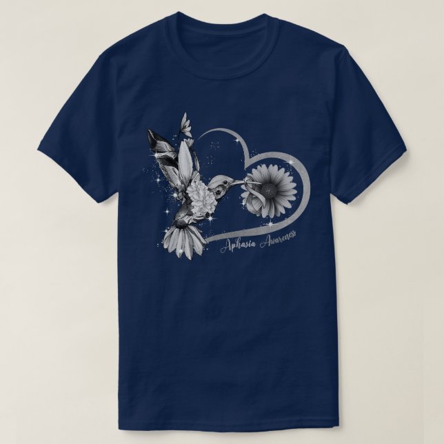 Camiseta Hummingbird Sunflower Heart Grey Ribbon Aphasia Aw (Diseño del anverso)