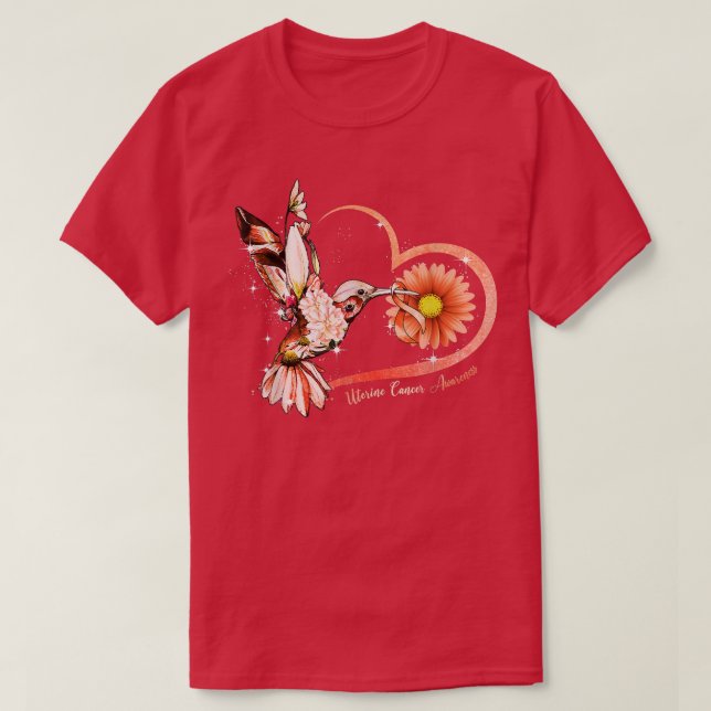 Camiseta Hummingbird Sunflower Heart Peach Ribbon Uterine C (Diseño del anverso)