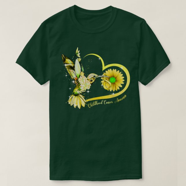 Camiseta Hummingbird Sunflower Heart Yellow Ribbon Childhoo (Diseño del anverso)