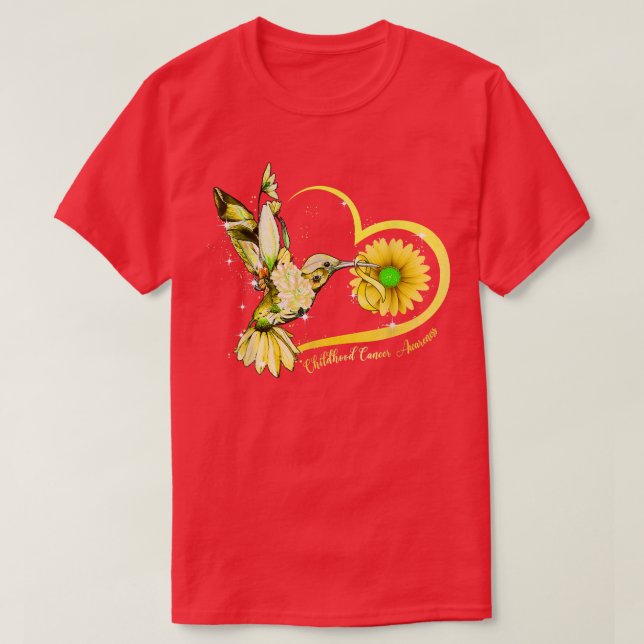Camiseta Hummingbird Sunflower Heart Yellow Ribbon Childhoo (Diseño del anverso)
