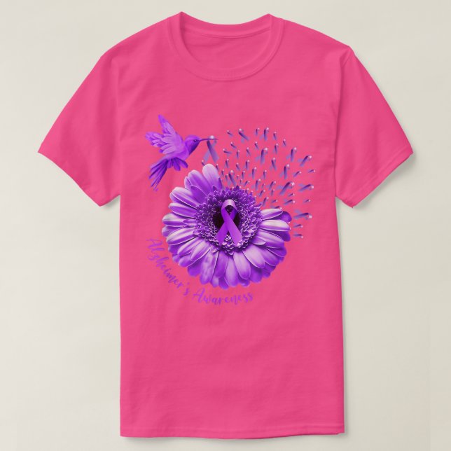 Camiseta Hummingbird Sunflower Morado Alzheimers Conciencia (Diseño del anverso)