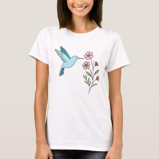 Camiseta Hummingbird y el Ilustracion floral rosado