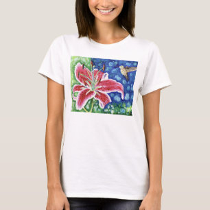 Camiseta Hummingbird y Stargazer Lily Painting