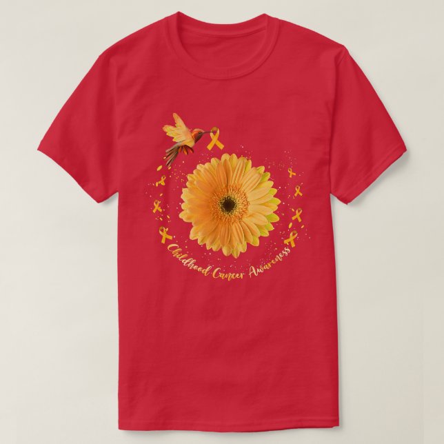 Camiseta Hummingbird Yellow Sunflower Niñez con cáncer (Diseño del anverso)