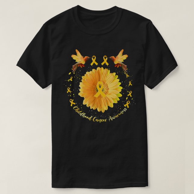 Camiseta Hummingbird Yellow Sunflower Niñez con cáncer (Diseño del anverso)