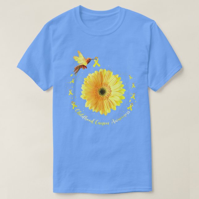 Camiseta Hummingbird Yellow Sunflower Niñez con cáncer (Diseño del anverso)