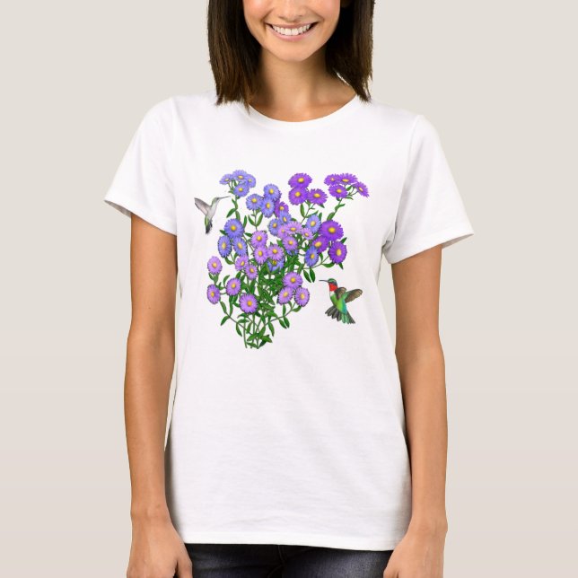 Camiseta Hummingbirds por las flores de ster Damas Raglan S (Anverso)