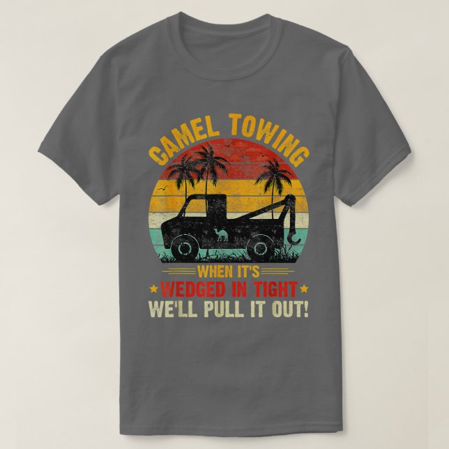 Camiseta Humor adulto retro de remolque de camello dice hon (Diseño del anverso)