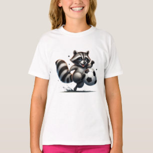 Camiseta Humor animal gracioso Raccoon jugando al fútbol