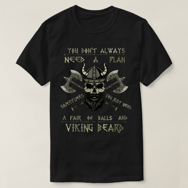 Camiseta Humor Brave Beard Viking Scull T Vikings Ax Mens (Diseño del anverso)