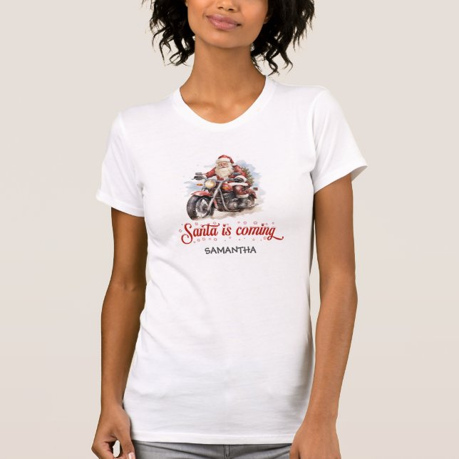 Camiseta Humor cómico gracioso Papá Noel en una motocicleta (Anverso)