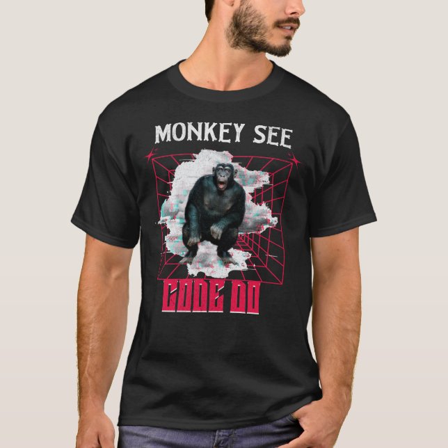 Camiseta Humor de desarrollador web 'Mono ve código hace' (Anverso)