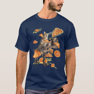 Camiseta Humor De Dinosaurio Y Gato Galáctico Pizza 33005