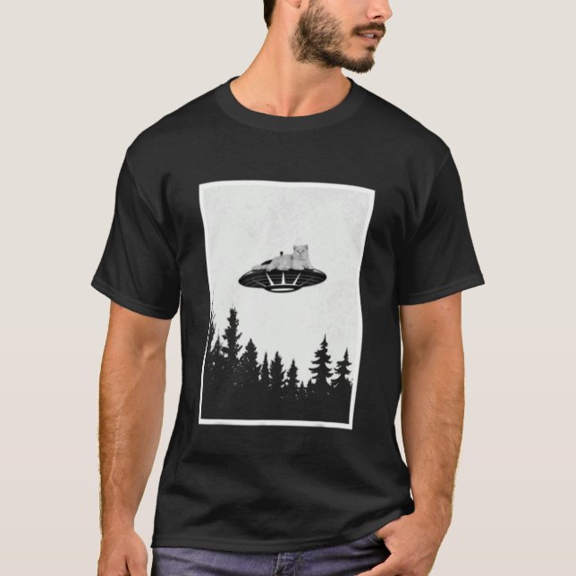 Camiseta Humor de gato alienígena fuera de foco Volando Sau (Anverso)