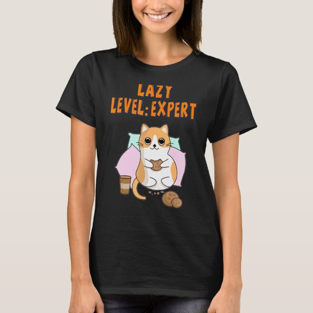 Camiseta Humor de gato flojo de experto de nivel flojo dici (Anverso)