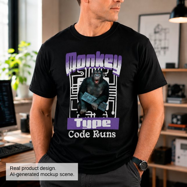 Camiseta Humor de Programador con Mono Escribiendo Código (Subido por el creador)