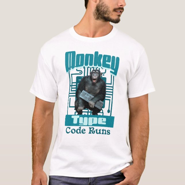 Camiseta Humor de Programador con Mono Escribiendo Código (Anverso)