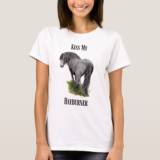 Camiseta Humor divertido de caballo, besa mi Hayburner, ecu (Anverso)
