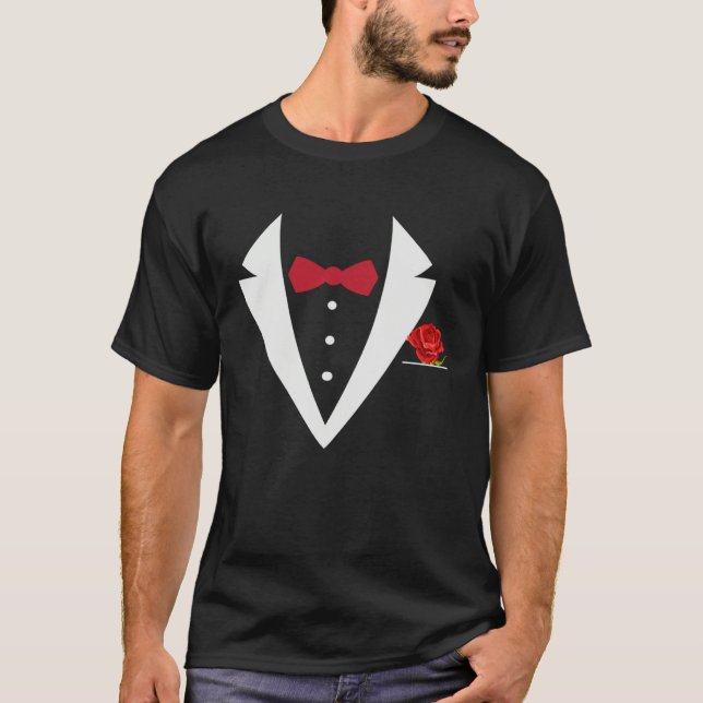 Camiseta Humorous Valentine s Day Tuxedo Red Bow Tie (Anverso)