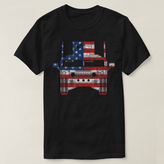 Camiseta Humvee Bandera Americana Vehículo Militar HMWV Del (Diseño del anverso)
