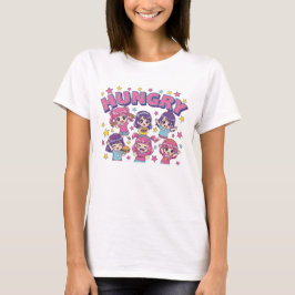 Camiseta Hungry Anime Chibi Girls Cute Food Lover Women's 