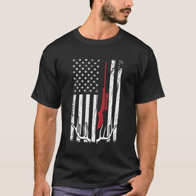 Camiseta Hunter Bandera Estadounidense Usa Cazando Venados (Anverso)