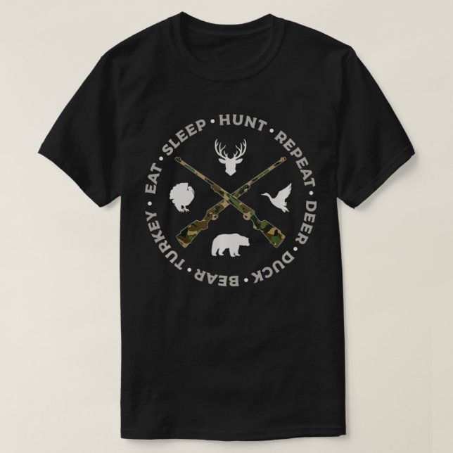 Camiseta Hunter Deer Duck Oso Turquía Cazando Eat Sleep Hun (Diseño del anverso)