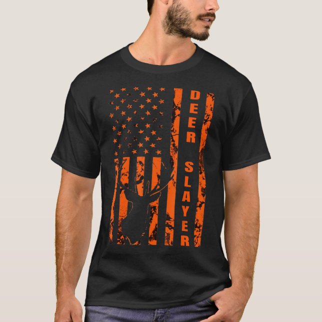 Camiseta Hunter Naranja Camo Bandera Americana Deer Slayer  (Anverso)