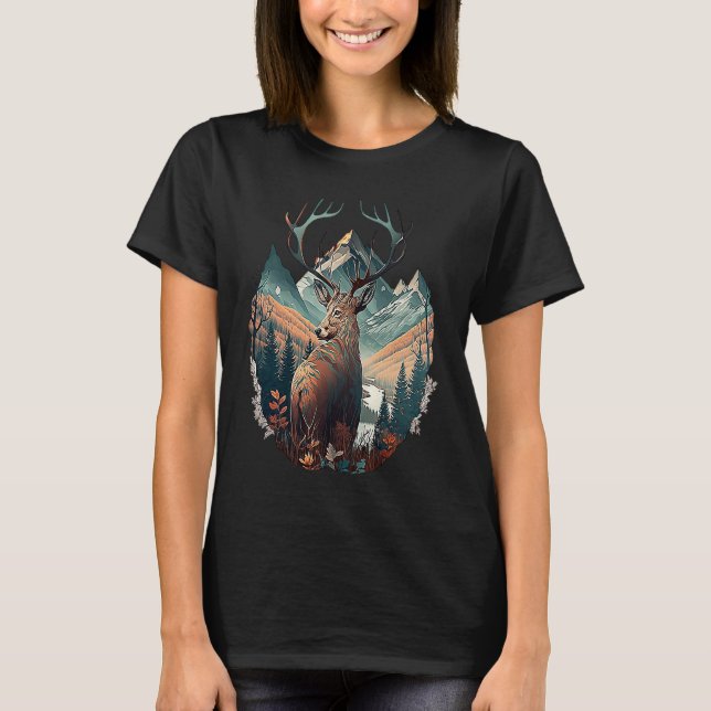 Camiseta Hunter's Haven Epic Deer Standing In Mountain View (Anverso)