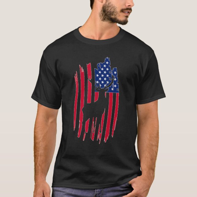 Camiseta Hunting Hunters Deer USA US American Flag Camo Cam (Anverso)