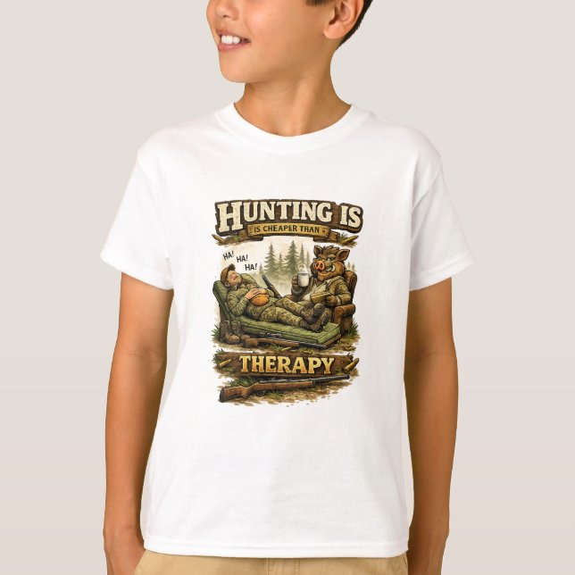 Camiseta Hunting Is Cheaper Than Therapy (Anverso)