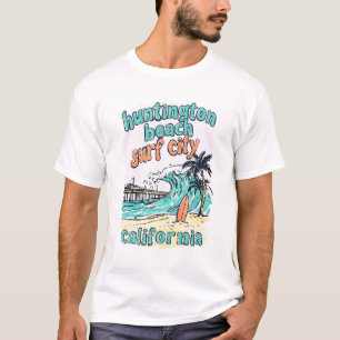 Camiseta Huntington Beach California Ola de surfista retro