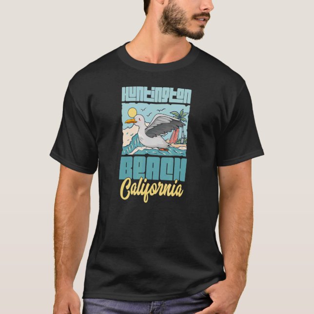 Camiseta Huntington Beach California Vacation Seagull Surfi (Anverso)